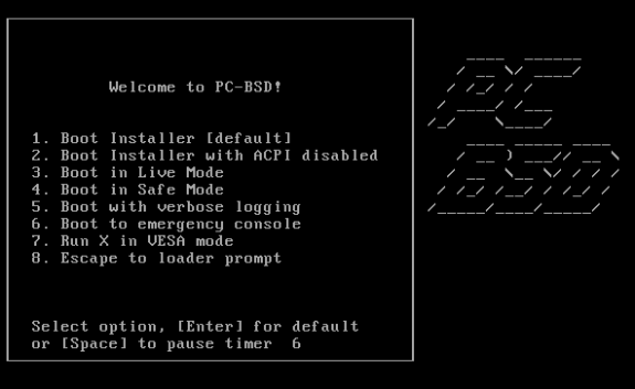 Boot splash screen of PC-BSD 8