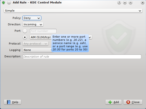 KDE Firewall Control Module UFW