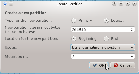 Linux Mint 12 KDE Create Btrfs Partition