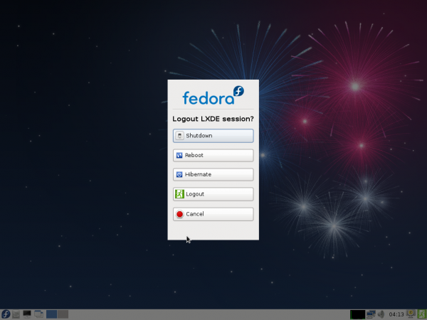Fedora 17 Beta LXDE Shutdown
