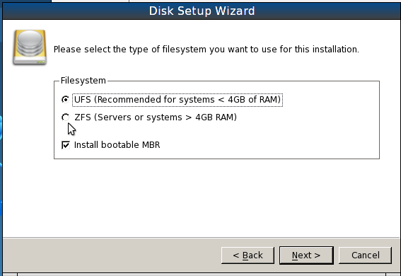 PCBSD 9.1 Install Filesystem Options