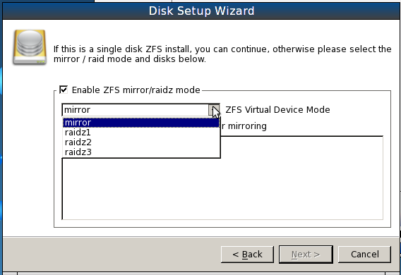 PCBSD 9.1 Install ZFS RAID/RAIDz Options