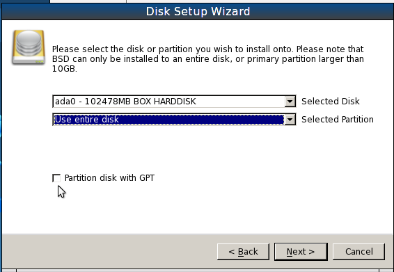 PCBSD 9.1 Install Advanced Partition Options