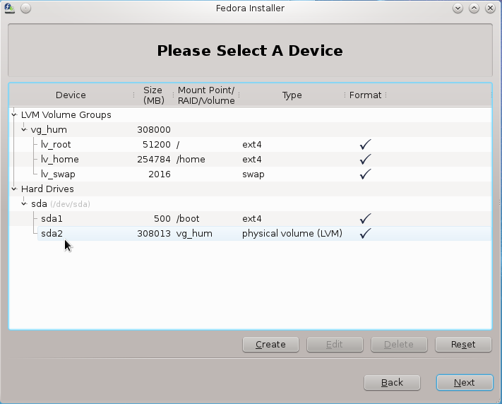 Manual LVM disk partitioning guide for Fedora 17