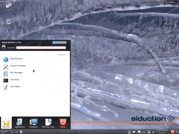 Siduction 2013.2 KDE Kickoff menu