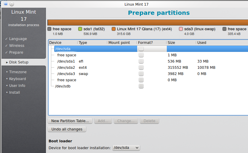 Manual disk partitioning guide for Linux Mint 17 KDE