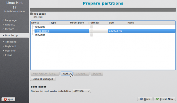 Linux Mint 17 KDE advanced partition tool