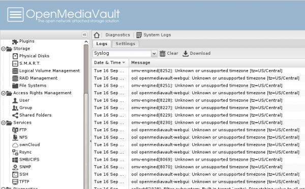 OpenMediaVault logs