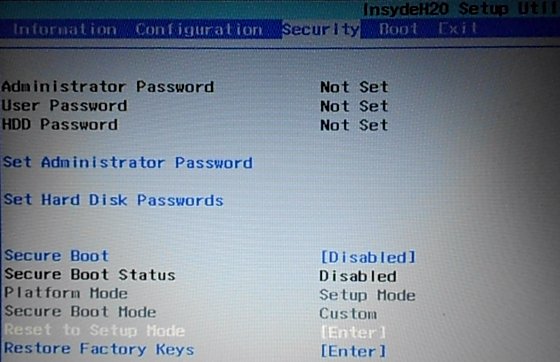 insydeh20 setup utility hp factory reset