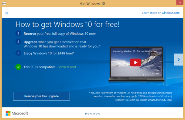 Windows 10 reserve upgrade