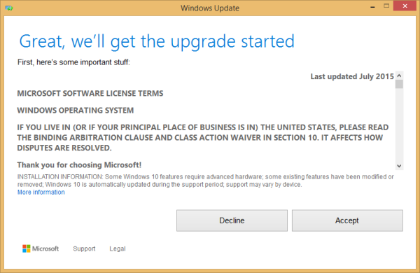 Starting Windows 10 upgrade