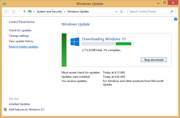 Downloading Windows 10 