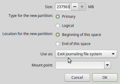 Linux Mint 17.2 partition editor