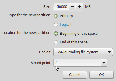 Root partition Linux Mint 17.2