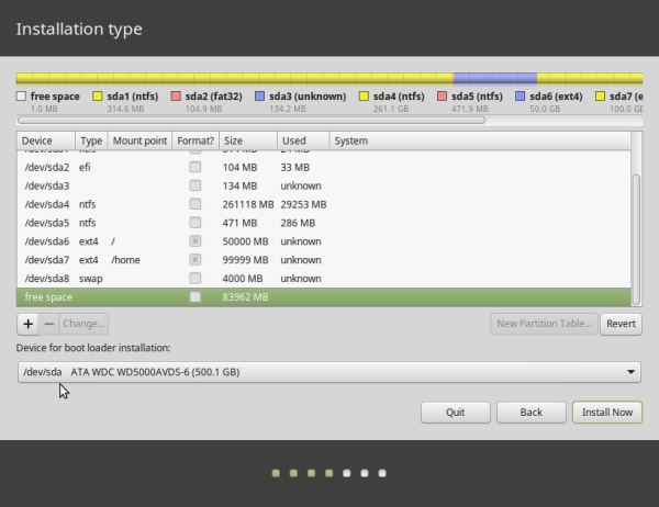 Linux Mint 17.2 partitions