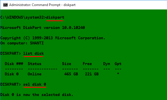 Windows 10 diskpart