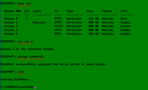 Listing Windows 10 partitions