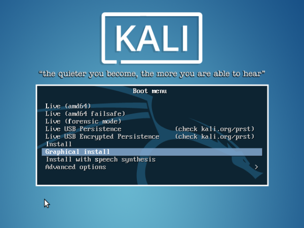 Kali Linux 2.0 Boot menu