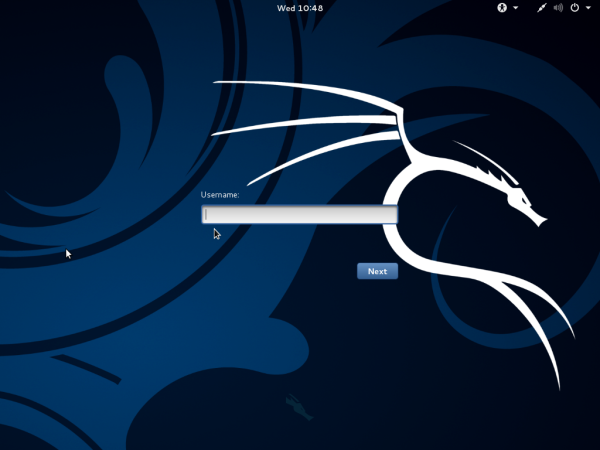 Kali Linux login window