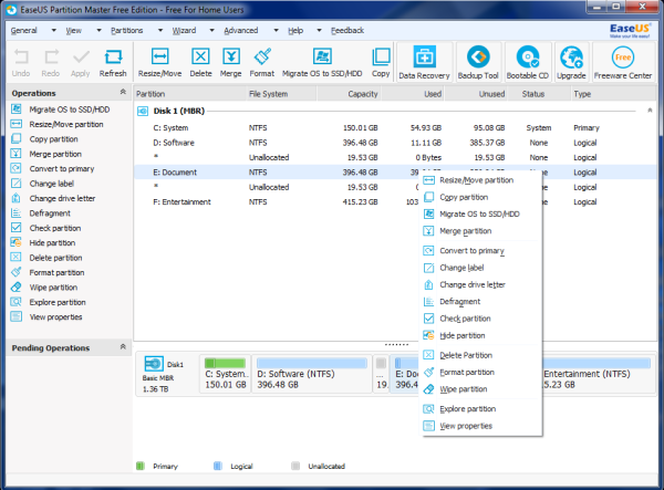 EaseUS Partition Master Windows 10