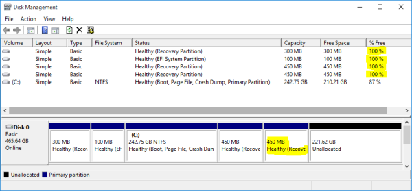 multiple recovery partitions windows 10