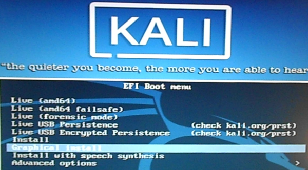 Kali Linux 2.0 EFI boot menu