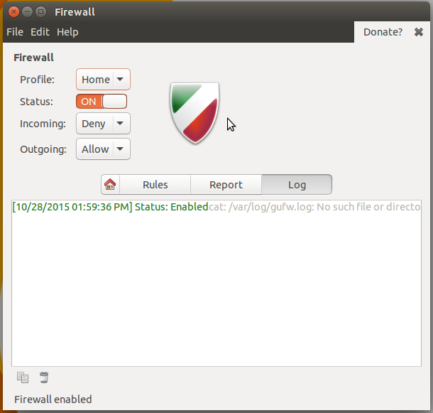 Gufw firewall on Ubuntu 15.10 disabled