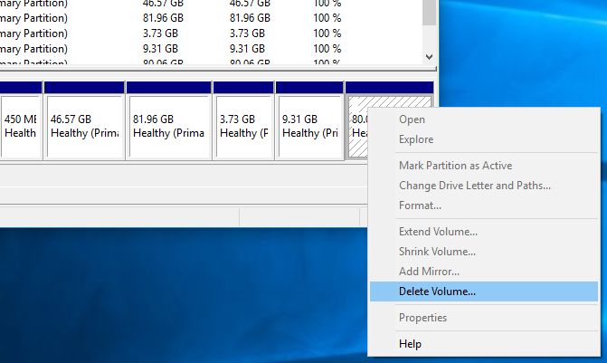 Delete Linux partitions from Windows 10