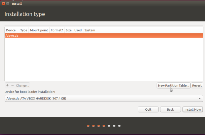 partition table on Ubuntu 15.10