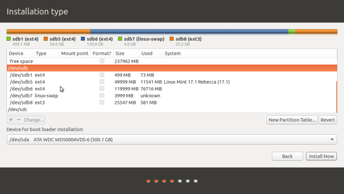 Manual partition tool of Ubuntu 15.10