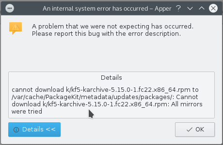 Fedora 23 KDE Apper error