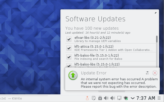Fedora 23 system updates error