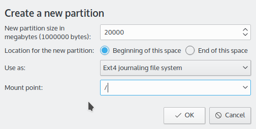 Creating root partition Kubuntu 15.10