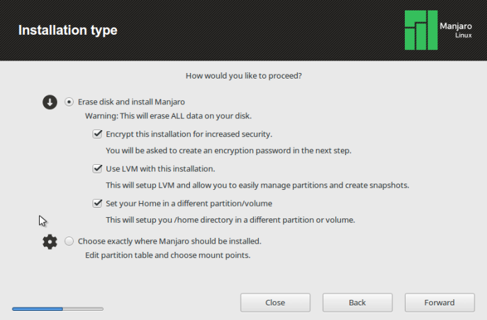 LVM and full disk encryption support on Thus