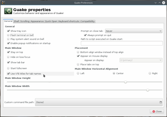 Guake terminal emulator preferences