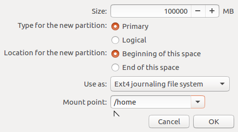 Ubuntu 16.10 home partition