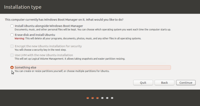 Something else option  of Ubuntu 16.10 installer