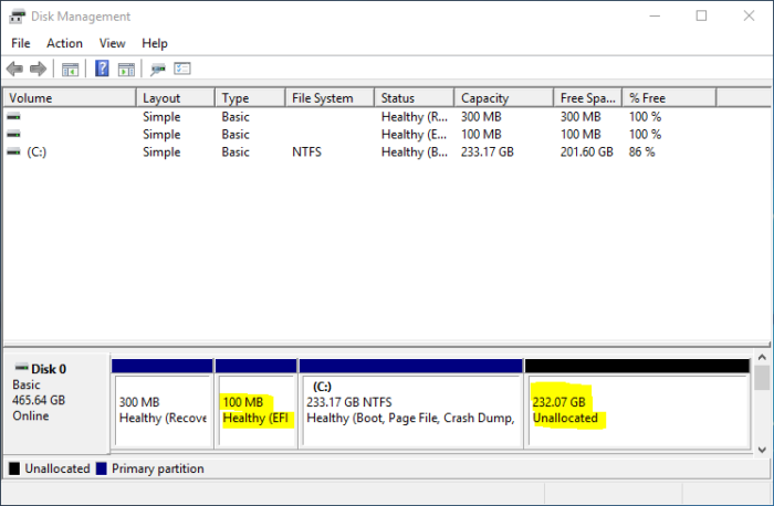 Windows 10 free disk space