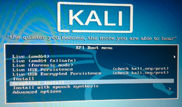 Kali Linux Rolling 2016.2 boot options