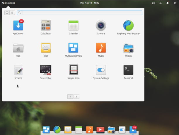 elementary OS desktop menu