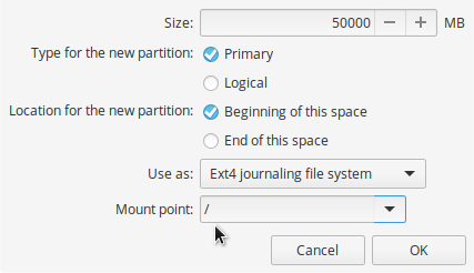 elementary OS root partition