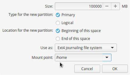 elementary OS home partition