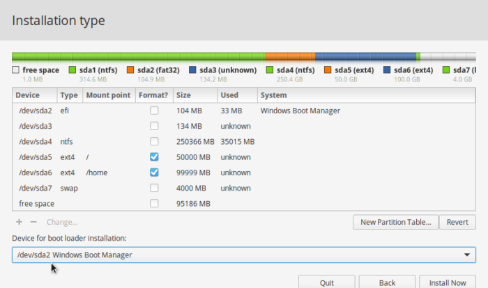 elementary OS 0.4 partitions