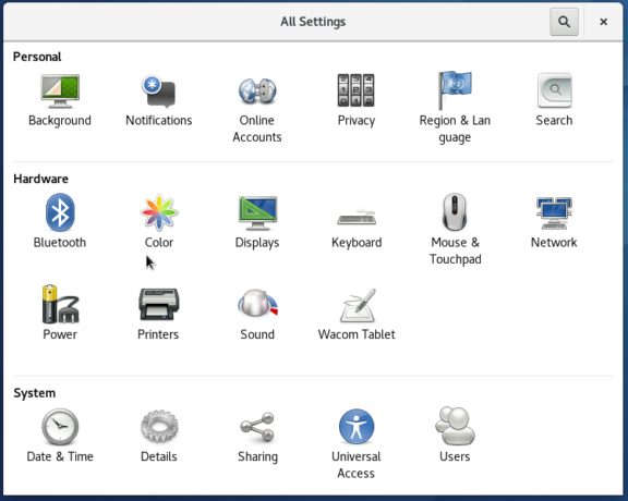 Fedora 25 GNOME 3 System Settings 