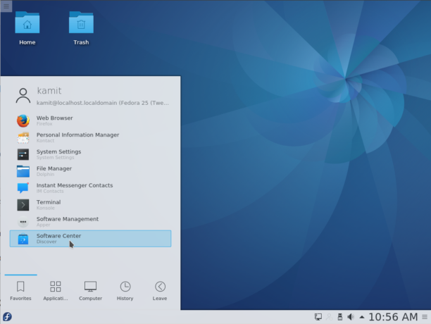 Fedora 25 KDE desktop menu