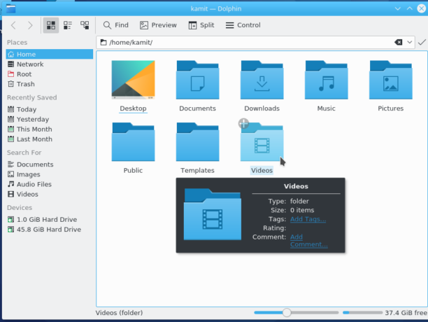 Fedora 25 KDE Dolphin file manager 