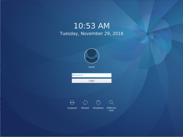 Fedora 25 KDE login screen