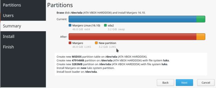 Calamares disk partition 