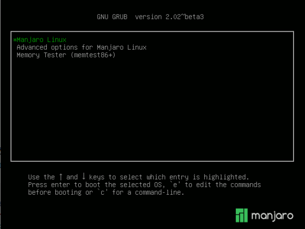 Linux GRUB boot menu