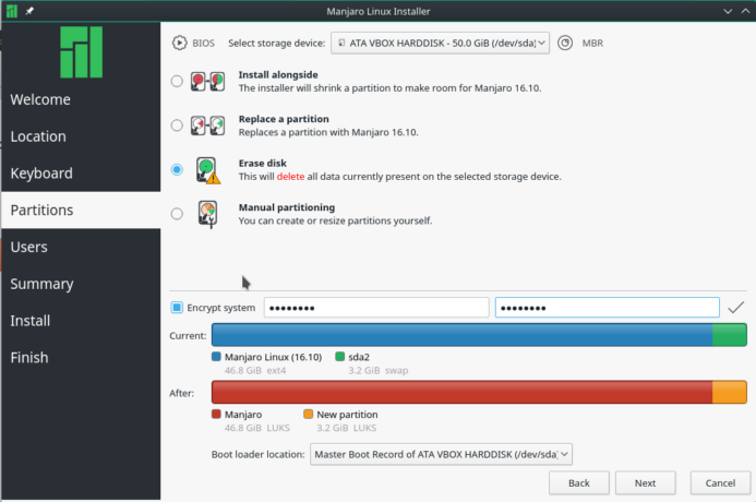 Calamares erase disk partition